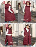 1 x RAW Customer Returns Yuson Girl Women s Vest Medium Long Padded Vests Sleeveless Jackets Casual Thick Vest Winter Coat Outwear with Hood Long Body Warmer with Pockets Burgundy, M  - RRP €33.26