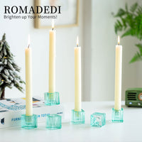 5 x Brand New Romadedi Candlestick Decorative Glass Candle Holder - Set of 6 Small Candle Holder Wedding Christmas Home Decoration, Holders for Conical Candles Tealight Candle Holder, Green - RRP €57.55