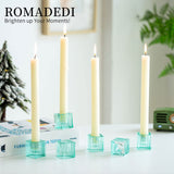 5 x Brand New Romadedi Candlestick Decorative Glass Candle Holder - Set of 6 Small Candle Holder Wedding Christmas Home Decoration, Holders for Conical Candles Tealight Candle Holder, Green - RRP €57.55