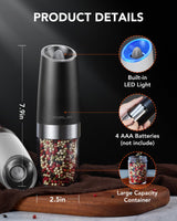 1 x RAW Customer Returns FORLIM 6 Oz Capacity Electric Salt and Pepper Grinder Set, 4 AAA Battery Operated One-Hand Automatic, Gravity Salt Mill, Adjustable Coarseness, with LED Light Black White  - RRP €21.99