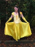 1 x RAW Customer Returns Wuchieal Belly Dance Satin Skirt Professional Dancers Shiny Full Round Swing Dance Skirt Yellow, One Size  - RRP €18.05