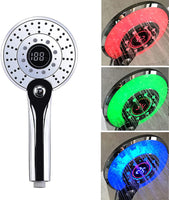 1 x RAW Customer Returns LED shower head, rain shower 3 colors color changing temperature control, hand shower with digital temperature display, large, water saving, pressure increasing shower head, chrome - RRP €32.98