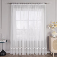 1 x RAW Customer Returns HongYa Stores Voile Curtain Scarf Transparent Curtain with Satin Ribbon Ruffle Tape H W 245 300 cm White - RRP €37.3