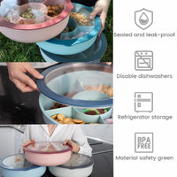 1 x RAW Customer Returns Bugucat snack plate with 5 compartments, snack bowl with transparent lid, plastic snack box fruit plate made of plastic, reusable and durable for nuts and desserts blue, pink, green  - RRP €19.15