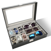 1 x RAW Customer Returns Jewelry Box for Men s Watches and Glasses 3 Grids Glasses 6 Watch Display Storage Box PU Leather Watch Box Organizer, Drawer Organizer - RRP €25.16