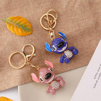 3 x Brand New RWXCOW 2-Piece Set Keychain,Stitch Gifts Cute Keyring Ohana Means Family Friendship Gift Stitch Stuff Ornament Heart Keychain Pink Rhinestones  - RRP €82.8