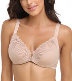 1 x RAW Customer Returns Lemorosy - Front Closure Bra for Women Basic Full Cup Bra with Padded Underwire Push up Plus Size 105D, Beige - RRP €23.18