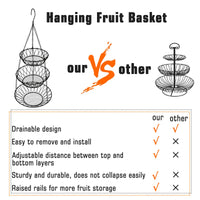 1 x RAW Customer Returns TMBMLPP Hanging Fruit Basket, Hanging Fruit Basket, Hanging Fruit Basket 3 Tiers, Metal Black Hanging Basket, Fruit Vegetable Basket for Hanging, Fruit Storage, Hanging Fruit Basket, Adjustable, Removable - RRP €21.83