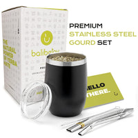 1 x RAW Customer Returns balibetov - New - Modern Yerba Mate Gourd Set Mate Cup - Double-walled 18 8 stainless steel Includes two bombillas and a cleaning brush BLACK, 355 ml  - RRP €21.99