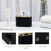 1 x RAW Customer Returns Shinowa toothbrush holder, 3 compartments electric toothbrush holder with drain hole, toothpaste stand, resin tooth organizer holder, toothbrush holder set for sink, vanity, dressing table, black - RRP €24.99