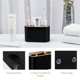 1 x RAW Customer Returns Shinowa Toothbrush Holder, 3 Compartments Electric Toothbrush Holder with Drain Hole Toothpaste Stand Resin Tooth Organizer Holder Toothbrush Holder Set for Sink Vanity Dressing Table, Black - RRP €25.2