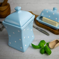 1 x Brand New City to Cottage - Ceramic kitchen container 900 ml Set of 3 Light blue and white Polka dots Handmade Container with lid Ceramic cookie jar - RRP €104.95