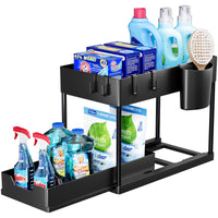 1 x RAW Customer Returns Puricon Under Sink Shelf, 2 Tier Standing Shelf Kitchen Worktop Shelf Organizer, Multifunctional Kitchen Shelf Spice Rack Under Cabinet Shelf Sink Cabinet Shelf - Black - RRP €18.79