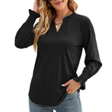 1 x Brand New Women s Blouse V-Neck Ruffle Long Sleeve Shirt Elastic Cuffs Top Shirt Long Sleeve Pure Color Sweatshirt Loose Casual Basic Tops Pullover XL-Black  - RRP €27.6