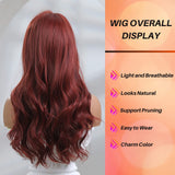 1 x RAW Customer Returns Honygebia Red Wig with Bangs - Red Wigs for Women, Wine Red Long Straight Wavy, Women Natural Realistic Synthetic Heat Resistant Hair for Carnival Costumes Theme Party - RRP €32.99