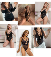 2 x RAW Customer Returns LEBENWERT Lingerie Women s Sexy Underwear Very Sexy Lingerie Lace Erotic Body Lingerie Set Sleepwear Women s Bodysuit Lingerie V-Neck Negligee XXL , Black - RRP €31.98