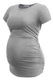 1 x RAW Customer Returns Smallshow Women s Maternity Tops Side Gathered Maternity Tops 3 Pack Black Grey White Stripe XL - RRP €43.99