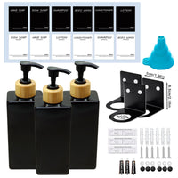 1 x RAW Customer Returns RISAKOGO Set of 3 Soap Dispensers Wall Mounting No Drilling 500 ml Soap Dispenser Shower Wall Bamboo Pump Dispenser Dishwashing Liquid Soap Dispenser for Hand Soap Shampoo Detergent Shower Gel Black  - RRP €22.18