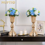 1 x Brand New NUPTIO 10 Pieces Artificial Flower Bouquet, 15 Heads Plastic Roses with Base, Suitable for Our Shop Wedding Centerpiece Flower Rack for Parties Valentine s Day Home Decor Blue White  - RRP €84.98