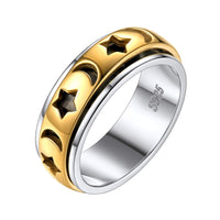 1 x RAW Customer Returns Nofade Silver highly polished women men rotating ring meditation ring spinner ring star moon finger ring for mom girlfriend - RRP €30.85