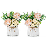 1 x RAW Customer Returns BLOSMON artificial flowers in pot decoration 2 pieces mini champagne artificial roses artificial flowers with vase for table decoration living room home decoration fake flower plants bedroom wedding party decor - RRP €24.98