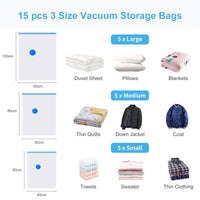 1 x RAW Customer Returns Vacuum Bags for Clothes, EWEIMA 10 Pieces 3 Sizes Vacuum Clothes Bags with Double Zipper and Triple Seal Valve, Reusable for Duvets, Sheets, Pillows, Clothes - RRP €13.76