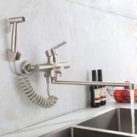 1 x RAW Customer Returns HomeLava faucet kitchen wall-mounted wall fitting with spray gun and 2 types of water jets kitchen faucet sink faucet mixer tap sink fitting 360 rotatable, brushed stainless steel - RRP €85.99