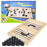 1 x RAW Customer Returns Herefun Hockey Board Game Toy with 20 Chess Pieces, Table Hockey Catapult Board Game 2 in 1 Parent-Child Interaction, Table Hockey Wood, Fast Sling Puck Game Portable Chess Board Set 35 x 22 x 2.5 cm  - RRP €15.99