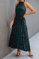 1 x RAW Customer Returns Awemeal Women s Summer Dress Long Floral Pattern Boho Dress Sleeveless Halterneck Beach Dress Ruffle Maxi Dress with Belt M, 259 Dark Green  - RRP €45.99