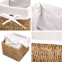 1 x RAW Customer Returns EZOWARE Set of 4 Seagrass Natural Woven Storage Basket, Braided Square Handwoven Organizer Storage Container Boxes with Insert for Baby Room, Kids Toys, Home, 18x18x14cm - RRP €30.99