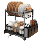 1 x RAW Customer Returns Santentre 2 Tier Dish Drainer with Removable Utensil Holder, Space Saving, Kitchen Counter Dish Drainer, Rust Resistant Carbon Steel Dish Drainer, Black - RRP €32.99