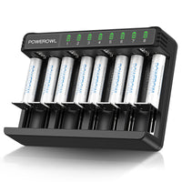 1 x RAW Customer Returns POWEROWL AAA charger with AAA battery 8 pieces, AAA battery charger for NI-MH NI-CD AA AAA C D battery, Type C, Micro USB quick charge - RRP €23.99