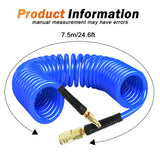 1 x RAW Customer Returns Acboor compressed air hose, 7.5 meter fabric-reinforced PU compressed air spiral hose, inner diameter 6.5 mm outer diameter 10 mm with German DN 7.2 air pressure hose connection, compressor hose bend limiter, blue - RRP €19.09