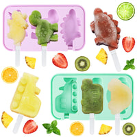 10 x Brand New RUNEAY Ice Cream Molds Popsicles 2 Pieces, Ice Cream Molds Silicone, Silicone Mold Popsicle with Lid, Ice Cream Molds Children DIY Creative Ice Cream Molds BPA Free Children Popsicle Molds Dinosaur Vehicle  - RRP €122.9