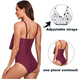 2 x Brand New Women s One Piece Swimsuit Beachwear Vintage Ruffles Slimming Bikini Push Up Monokinis Printed Plus Size Plum M - RRP €45.6