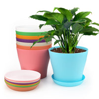 1 x RAW Customer Returns KINGLAKE 8pcs 17cm Colorful Large Flower Pots Round Plastic Plant Pots with Palette Trays for Office Balcony Railing, 8 Colors - RRP €23.8