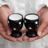 1 x RAW Customer Returns City to Cottage - Ceramic Egg Cup Set Black and White Polka Dots Handmade Ceramic Dinnerware Set 2 egg cups in a set - RRP €20.11