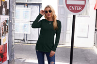 1 x RAW Customer Returns POGTMM Women Overzised T Shirt Long Sleeve Loose Round Neck Long Sleeve Pullover Blouse Tops Long Shirt XL, Dark Green  - RRP €21.77