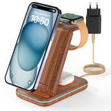 1 x RAW Customer Returns JoyGeek 3 in 1 Wireless Charger, Foldable Wireless Charger for i Phone 15 14 13 12 11 Pro Max X, Inductive Charging Station for iWatch 9 Ultra SE 8 7 6 5 4,AirPods 2 3 Pro,Real Wood Grain - RRP €41.3