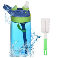 1 x RAW Customer Returns flintronic Water Bottle with Straws, Kids Water Bottle, 480ml 16OZ Leak Proof Bottle, Food Grade PP Plastic, for Sports and Outdoors, Blue - RRP €10.81