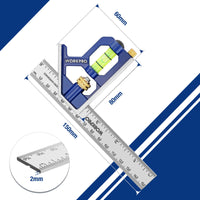 1 x RAW Customer Returns WORKPRO 150mm Adjustable Combination Square, Stainless Steel Angle Ruler, Combination Square with Spirit Level, Straight Square for Woodworking, Multifunctional Measuring Tool - RRP €11.93