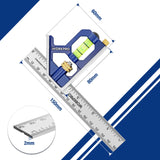 1 x RAW Customer Returns WORKPRO 150mm Adjustable Combination Square, Stainless Steel Angle Ruler, Combination Square with Spirit Level, Straight Square for Woodworking, Multifunctional Measuring Tool - RRP €11.93