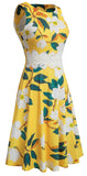 1 x RAW Customer Returns HOMEYEE Women s Vintage Round Neck Sleeveless Floral Embroidered Knee Length Cocktail Dress UKA079 XXL, Yellow White Flowers  - RRP €41.99