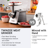 1 x RAW Customer Returns Twinzee - Electric meat grinder with sausage filler, black - For meat and sausage - Food processor, meat grinder with 3 perforated discs and 3 sausage attachments - RRP €78.68