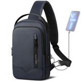 1 x RAW Customer Returns hk shoulder bag men, waterproof chest bag for 11.3 inch iPad crossbody bag with USB charging port backpack sling bag men small for work travel cycling hiking-blue - RRP €42.99