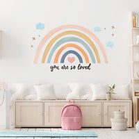 1 x RAW Customer Returns Rainbow Wall Sticker, Rainbow Wall Sticker, Large Rainbow Wall Sticker, Peel and Stick Wallpaper for Girls, Baby Shower Decoration, You Are So Loved, 30 x 14 Inches Pink Blue  - RRP €13.4