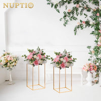 1 x RAW Customer Returns Nuptio Pack of 2 Metal Flower Floor Vase Flower Stand Geometric Centerpieces Vase for Tables, 40 cm High Golden Flower Holder for Home Party Wedding Decorations, Rectangular Flower Display Rack - RRP €40.09