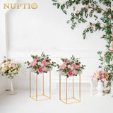 1 x RAW Customer Returns Nuptio Pack of 2 Metal Flower Floor Vase Flower Stand Geometric Centerpieces Vase for Tables, 40 cm High Golden Flower Holder for Home Party Wedding Decorations, Rectangular Flower Display Rack - RRP €40.09