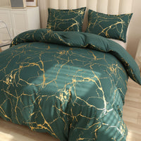 1 x RAW Customer Returns Freyamy Bed Linen 220x240cm 3-piece Dark Green Gold Marble Glitter Pattern Bedding Sets Brushed Microfiber Soft Reversible Bed Linen Luxury Duvet Cover with Zipper and 2 Pillowcases 80x80cm - RRP €43.99