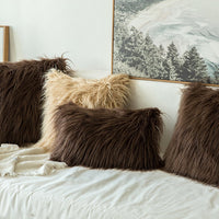 1 x RAW Customer Returns MIULEE Set of 2 cushion covers, faux fur, fluffy sofa cushions, fur cushions, decorative cushions, cuddly cushions, decorative cushions, fur look plush cushions for sofa, living room, 45 x 45 cm, chocolate - RRP €17.15